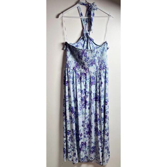 J Jason Wu Floral Hydrangeas Maxi Smocked Halter Vacation Resort Dress Size XL - Picture 4 of 10